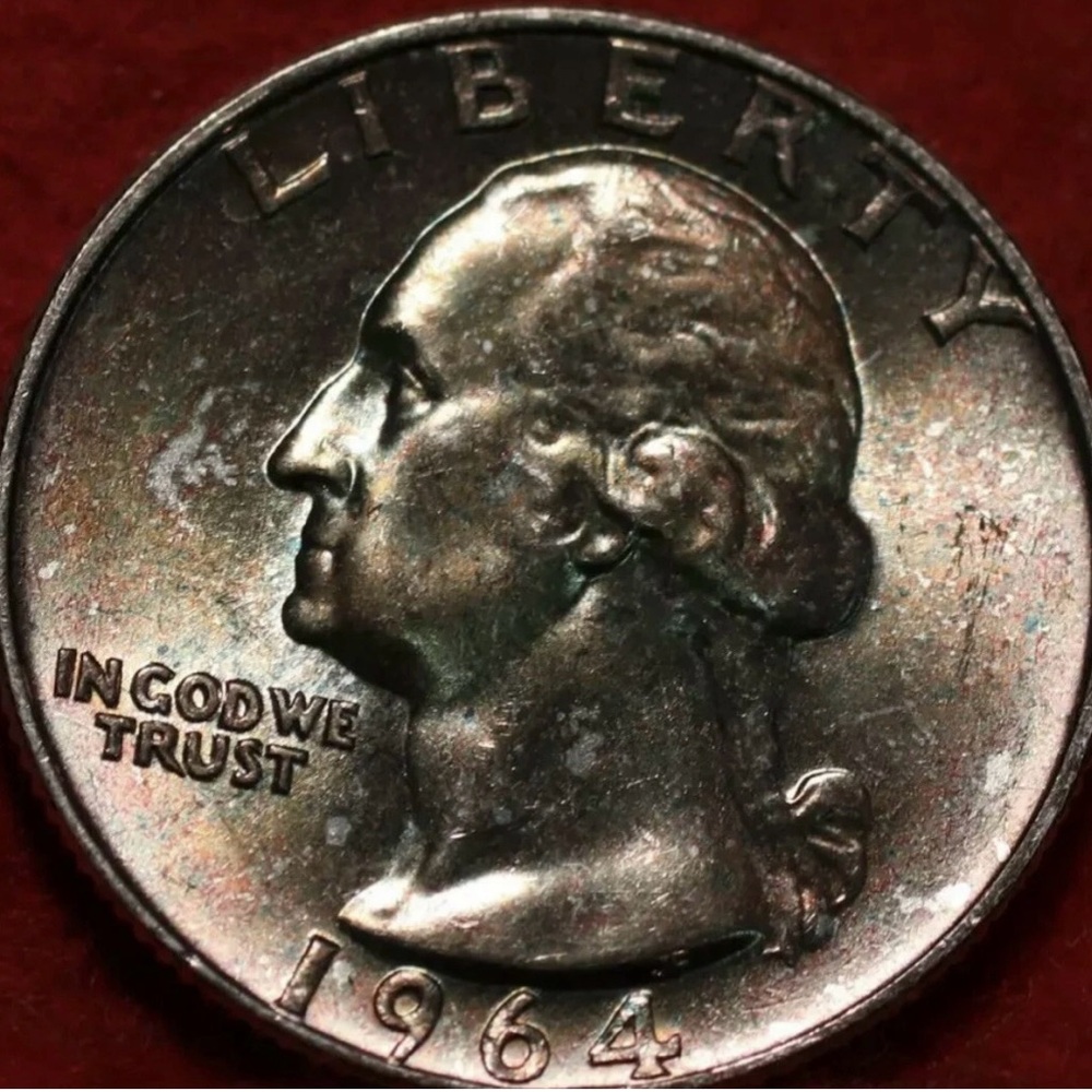 1964 P Mint Silver Washington Quarter - Uncirculated & Toned